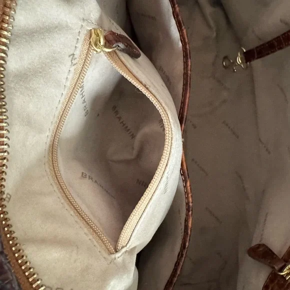 Brahmin Brown Melbourne Croc-Embossed Leather Tote with Teal Accent - Picture 13 of 16